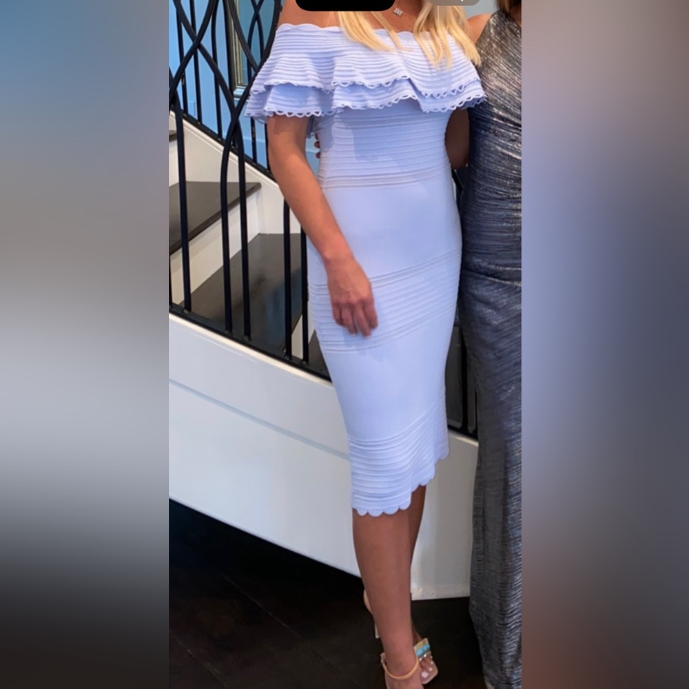 Off-Shoulder Blue Dress Eliza J size Medium perfect for graduation or wedding